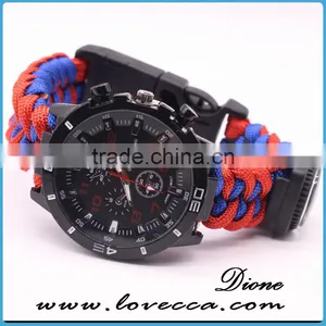 2017 New Style Climbing Camping Survival Bracelets Umbrella Rope Firestarter Life Saving Paracord Watch Band thumbnail-2