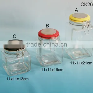 Zibo Wholesale Simple Clear Square Glass Jars for Food With Ceramic Clamp Lids thumbnail-1