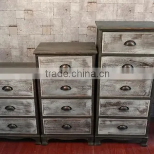 Retro Dark Wood and Washed White Wooden Nightstand Cabinet thumbnail-1