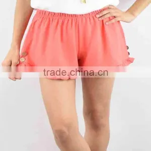 Ruffle Shorts Coral Ruffle-Trim Linen Shorts Wholesale Custom Made in China thumbnail-1