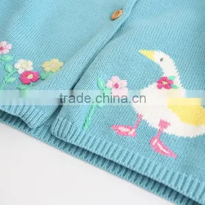 12gg Hand Embroidery Knitted Baby Girls Cotton Cardigan thumbnail-5