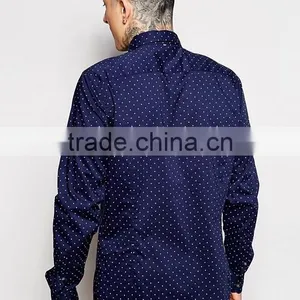 Guangzhou High Quality Custom Long Sleeve White Point All Over Printed Mens 100% Cotton Casual Fashion Navy Shirts thumbnail-2