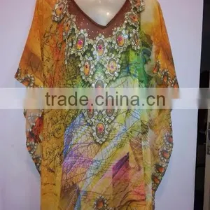 Georgette Printedm Embellished Kaftan CAFTAN Tunic Poncho Blouse thumbnail-1