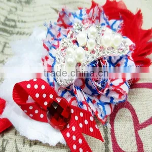 Delicate 4 of July Headband Wholesale, Baby Crown Headbands Frayed thumbnail-3