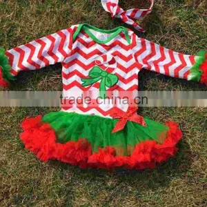 Chirstmas Candy Cane Tutu Ropmer Baby New Design Red Chevron Romper With Matching Headband thumbnail-4