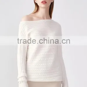 Factory Wholesale Wide Neck Cotton Knit Pattern Pullover Sweater Design for Women thumbnail-2