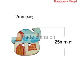 Wood Sewing Buttons Scrapbooking 2 Holes House At Random Mushroom Pattern thumbnail-2