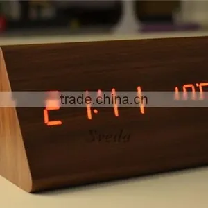 (Crazy Hot Selling)Wholesale Digital Wooden LED Alarm Clock,Wooden Table Clock,sound Control Alarm Clock,Triangle Wooden Clock thumbnail-3