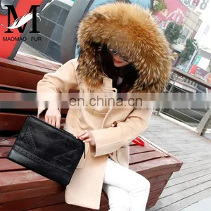 Fashion Hot Women Winter Raccoon Fur Short Hooded Korean Cashmere Wool Coat thumbnail-1