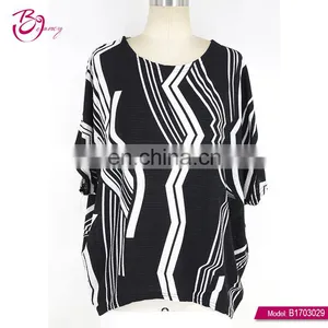Asymmetric Stripe Cheap Latest Design Ladies Loose Summer Tops thumbnail-3