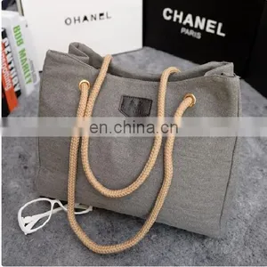 Korea Fashion Shoulder Bag Linen Cotton Ladies Handbag With Hemp Rope In Stock thumbnail-4