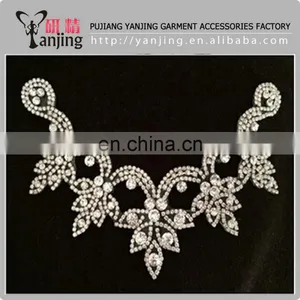 Professional Factory Wholesale White Silver Beaded Crystal Rhinestone Garment Applique Iron-On thumbnail-1