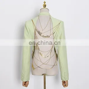 Ladies Fashion Casual Suit With Back Metal Chain Decoration Black Suit Jacket Women Blazers Suits thumbnail-4