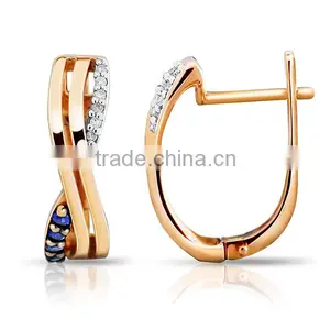 14K Rose Gold Earring With Diamonds and Sapphires thumbnail-1