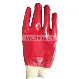 Oil & Chemical Resistant Hand Protection Cotton Interlock Knit Wrist Red PVC Gauntlet Gloves thumbnail-4