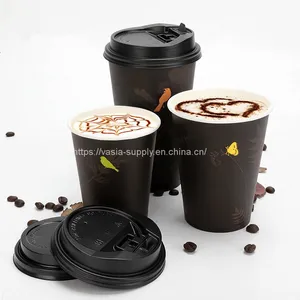 Restaurant Supply Disposable Hot Drink Cup 12 oz Paper Cups With Lids for Coffee Shop thumbnail-1