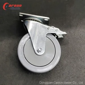 Medium Castors 5 Inch Grey TPR Silent Caster Swivel Caster Wheel With Brake thumbnail-1