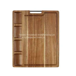 Large Acacia Wood Cutting Board For Kitchen With 3 Built-In Compartments and Juice Grooves Heavy Duty Butcher Chopping Board thumbnail-1