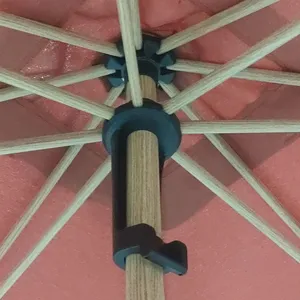 2025 Season New Arrive 2.4*2.4M Heavy Duty Aluminum Outdoor Umbrella Hand Push Parasol Waterproof Frame With Wooden Looking thumbnail-3
