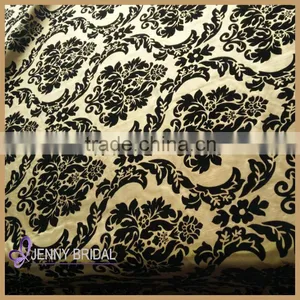 TC042B Gold Black Flocking Damask Taffeta Tablecloths Flocking Fabric thumbnail-2