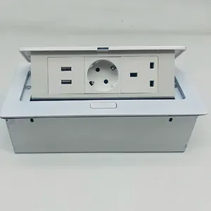 Recessed Hidden Desk Power Strip Surge Protector, 2 AC Outlets, Dual USB Ports, With Wireless Charging, for Home, Office. White thumbnail-2