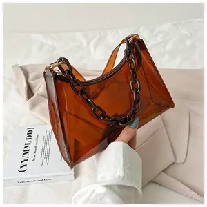 Stylish Transparent Jelly Shoulder Bag for Women, Colorful PVC Underarm Crossbody With Chain Strap, Spring Summer Casual thumbnail-5