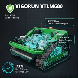Vigorun VTLM600 Robot Gas Lawn Mower Euro 5/EPA Working Degree 45° Grass Cutting Machine Robot for Rough Terrain thumbnail-1