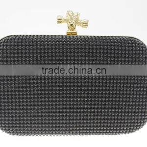 Black Cross Shaped Clasp Clutch Bag With Mesh Aluminum Available Color thumbnail-1