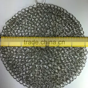 7x7 in Cast Iron Cleaner Skillet Chainmail Scrubber In Stainless Steel Material Round thumbnail-1