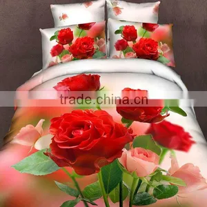 3D Reactive Dye Rose Print Bedding Cotton Duvet Cover Bed Set thumbnail-1