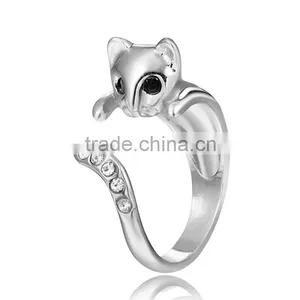 2016 Korean Style Jewelry Cute Rhinestone Cat Wrap Opening Ring Wholesale thumbnail-2