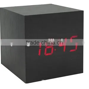 Cube Wooden LED Alarm Clock Despertador Temperature Solids Voice Control LED Display Electronic Desktop Digital Clocks Calendar thumbnail-2