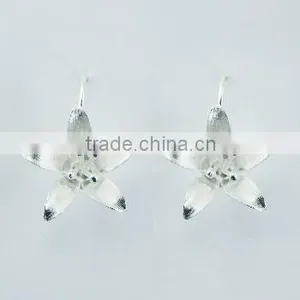 Pointy Brushed Flower Petals Sterling Silver Drop Earrings thumbnail-1
