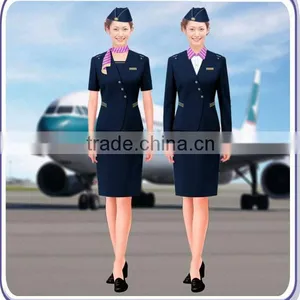 Elegant Skirt Suit Flight Attendant Uniform, Fashion Skirt Airline Stewardess Uniform,hot Tailored Navy Blue Stewardess Uniform thumbnail-1