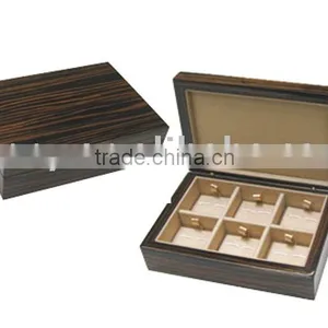 High Gloss Ebony Finish 6 Pair Small Wooden Jewelry Box thumbnail-1