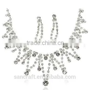 Wholesale Min Order Fashion Full Crystal White Gold Plated Necklace Earrings Crystal Jewelry Set Bridal Wedding thumbnail-1