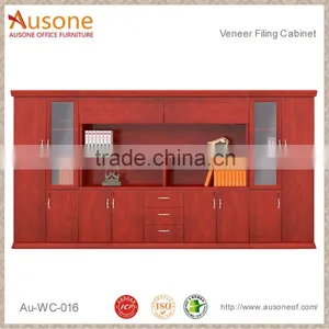 Solid Wooden Red Filing Cabinet With Glass Doors and Combination Lock thumbnail-1