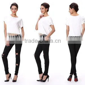 Wholesale Womens Short Sleeve White Blank T Shirt 100% Rayon thumbnail-4