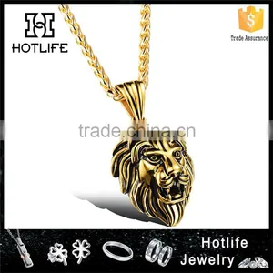 Cool Men Jewellery Stainless Steel Gold Lion Head Pendant thumbnail-1