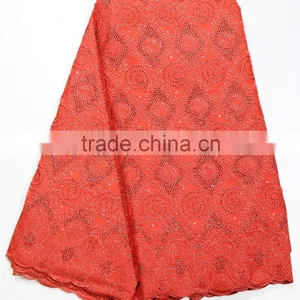 Royal Blue African Swiss Cotton Big Voile Lace Heavy Lace Swiss Voile Lace for Family Evening Dress thumbnail-4