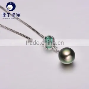 Best Gift 8--9mm Natural Tahitian Black Pearls Necklace Pendant thumbnail-4