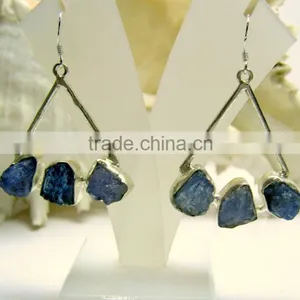 Tanzanite Raw Gemstone Dangler 925 Sterling Silver Earring Jewelry, Rough Gemstone Dangle Earring, Designer Gemstone Jewelry thumbnail-1