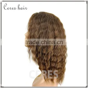 Sexy & Wild Long Curly Wavy Hair Wig Slight Brown 100 Percent Human Hair Wigs With Front Lace Cap thumbnail-2