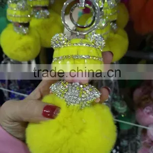 Wholesale New Designs Cute Multicolor Rhinestone Monchhichi Doll Rabbit Fur Ball Keychain thumbnail-2