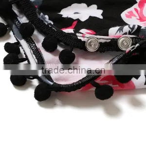 Newborn Baby Girls Cotton Clothing Black Printing Flower Baby Rompers Boutique Rompers for Toddler thumbnail-6