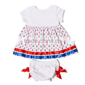 Baby Girl Summer Clothing Set White Shirt With Printing and Short With Bowknot Baby Girls Boutique Clothing Set thumbnail-2