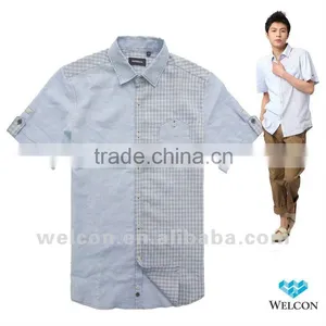 Latest Brand Design European Style Slim Fit Casual Plaids Trendy Fashion Short Sleeve Linen Cotton Shirts for Men thumbnail-1