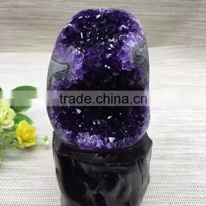 Natural Rock Dark Purple Amethyst Geodes Uruguay Crystal Ornaments On Sale thumbnail-4