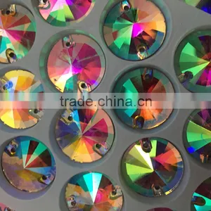 Nice Small Box Packing 14mm Revoli Round Shape Crystal AB Sew on Crystal Stone With Hole for Designing Clothing thumbnail-5