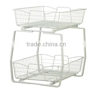 Two Tiers Wire Kitchen Cabinet Sliding Basket thumbnail-2